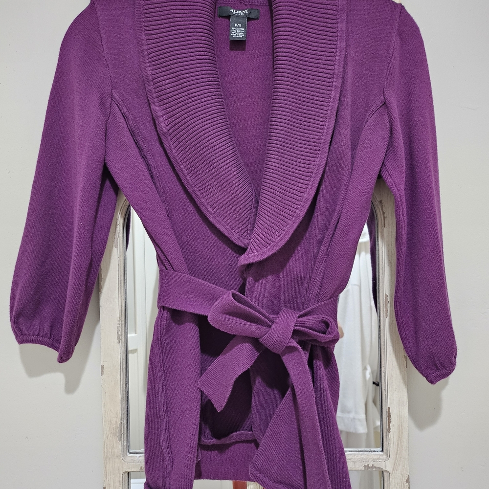 Alfani Petite Small Women's Purple Shawl-Collar Belted Sweater